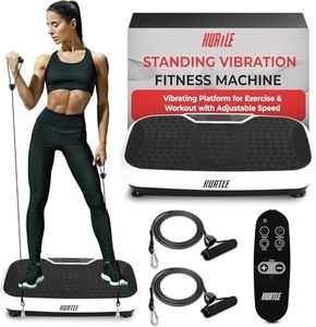 Hurtle Fitness Vibration Platform Machine, Home Gym Whole Body Shaker Exercise Workout Trainer Fast Weight Loss with Resistance Bands Easy Carry Wheel With Handle, Remote Adjustable Speed, White