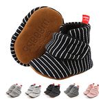 Baby Fleece Booties Newborn Warm Slippers Cozy Winter Boots Sock Shoes Infant Crib Bootie with Non Skid Bottom 0-6Months (Black Stripes)