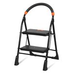 Trendy Cameo 2 Step Heavy Duty Foldable Step Ladder with Anti-Skid Shoes and Extra Strong Wide Steps (Black)