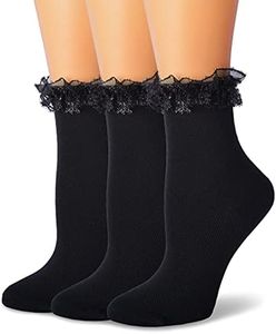 TZYDMN Women Ruffle Socks, Lace Socks Lolita Kawaii Socks Girls Cute Frilly Sock 3 Pairs (Black)