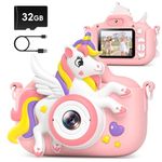 GREENKINDER Kids Camera, 2.0 Inch IPS Screen Kids Digital Camera, 20MP＆1080P Video Selfie Camera for Kids with 32GB Card, Birthday Christmas Toys for Kids Age 3-12 Years Old Girls (Pink)