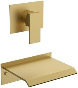 GRANDJOY Wall Mount Waterfall Bathtub Faucet Set, Single Handle Tub Filler with Pressure-Balanced Valve, Brushed Gold