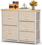 Pipishell 5 Drawers Storage Dresser, Fabric Dressers Tower Units for Bedroom, Hallway, Entryway, Closets, Chest of Drawers Nightstand with Sturdy Steel Frame, Wood Top, Easy to Assemble