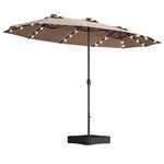 Tangkula 15 Ft Solar LED Patio Double-Sided Umbrella with Base, Outdoor Twin Umbrella, Extra Large Umbrella w/ 36 Solar Powered Lights & Crank System for Garden, Deck, Poolside, Patio (Tan)