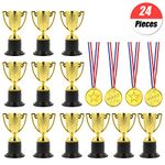 YuChiSX 24 Pcs Award Trophies Medals Set,12 Pcs Winner Award Trophies Mini Plastic Trophy Cups,12 Pcs Winner Medals for Party Bag Fillers