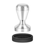 PHILORN Coffee Tamper 51mm Espresso Coffee Powder Press Tamper with Silicone Temper Mat for Home and Office Coffee Shop Supplies Stainless Steel Coffee Bean Press for Barista (Silver)