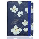 WALNEW Passport Holder, PU Leather Passport Cover, RFID Blocking Travel Passport Wallet Organiser Card Case for Men & Women (Blue Flowers)