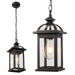 Darkaway Outdoor Pendant Light Fixture Lantern, Hanging Porch Light with Glass Aluminum Outdoor Pendant Lights for Porch, Patio, Entryway (1 Pack, Black)