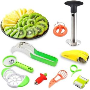 10 Pcs Fruit Slicer Set Fruit Cutting Tools - Pineapple Corer and Slicer Kiwi Cutter Apple Slicer and Corer Cantaloupe Cutter Strawberry Huller Watermelon Cutter Slicer Tool - Banana Cutter Slicer