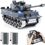 Supdex RC Tank, 1:18 Alloy Metal German Tiger I Remote Control Army Model Toys, 2.4Ghz RC Vehicle with Smoke, Sound and Lights, Military Tank That Shoots BBS and Water Bombs for Adults and Kids