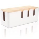 Yesland Cable Management Box, 12"x5"x4.5", Wood Lid, Cord Organizer for Desk TV Computer USB Hub System,Cable Organizer for Hide and Conceal Power Strips and Electrical Cords