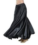 Aivtalk Belly Dance Long Satin Full Circular Swing Dance Skirt Black