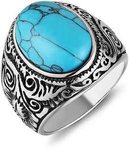 HZMAN Men Women Retro Large Tiger Eye Stone Turquoise Wedding Ring Gothic Stainless Steel Ring Size 7-14 (Turquoise, 8)