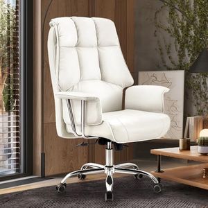 Furb Ergonomic Office Chair with Adjustable Tilt Function, 150° Reclining Home Office Desk Chair, Adjustable Height Swivel Chair with Comfortable Thickly Padded Armrests (White)