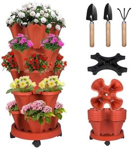 Bociks Vertical Strawberry Planter 5 Tier Stackable Tower Herb Planters Stacking Outdoor Garden Planters Pot with Tools Mover for Growing Flowers, Vegetables and Succulents