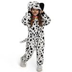 Spooktacular Creations Unisex Dalmatian jumpsuit Pajama for Kids Zip-Up Puppy Hooded Jumpsuit Halloween Cosplay Costume Sleepwear Homewear, M