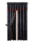 Chezmoi Collection 4-Pieces Black Gold Red Palace Jacquard Window Curtain / Drape Set with Sheer Backing