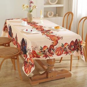 Pumpkin Turkey Tablecloth for Rectangle Tables - 60 x 84 Inch Spill-Proof Fall Autumn Table Cloth, Washable Thanksgiving Table Decor, Farmhouse Fall Decorations for Home Kitchen