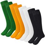 Dxhycc 4 Pairs Knee High Soccer Socks Unisex Sports Tube Socks Team Socks for Soccer, Basketball, Uniform and Everyday Wear, Green,yellow,white,black, 00