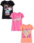 The Children's Place Girls' Short Sleeve Graphic T-Shirt, Icons/Kindness Matters/Love 3-Pack, X-Small