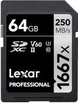 Original Lexar 1667x V60 250MB/s Flash Memory sd Cards 64gb 128GB UHS-II U3 Card high Speed 256GB SDXC for 3D 4K HD Video, LSD64GCB1667