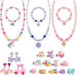 HiUnicorn 21PCS Girls Princess Jewelry Gift, Dress-up Necklace Bracelets, Rings Earrings Set for Kids with Jewelry Unicorn Snowflake Fairy Charms for Little Girl Age 4-7 Loot Bag Fillers Birthday Christmas Gift