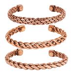 Touchstone Copper Magnetic Healing Bracelet Tibetan Style. Hand Forged with Solid and high Gauge Pure Copper. Set of 3 Different Designs in Rope Braid Style