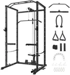 STMHOM Power Cage Home Gym, Squat Rack with Pulley System, Multi-Functional Power Rack with Cable Pulley System, Power Rack with Dip Bar and Landmine Attachment, Power Racks for Home Gym, Black