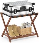 BAMBOOHOMIE Bamboo Luggage Rack for Guest Room, Wide Suitcase Stand with Storage Shelf, Folding Luggage Stand Holder for Bedroom Hotel, 26.77" Thickened Luggage Rack for Suitcases (Brown)
