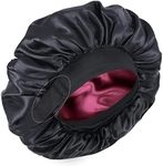 Silk Bonnet for Sleeping Double Layer Satin Bonnet Adjustable Bonnets for Black Women Sleep Cap Reversible Hair Bonnet for Curly Hair (Black and Wine)