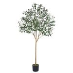 CQURE 5FT Artificial Olive Tree, Tall Faux Olive Tree Indoor Potted Fake Olive Plant with Natural Wood Trunk and Lifelike Fruits for Home Office Living Room Bedroom Decor