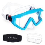 OMGear Swim Goggles Snorkel Mask Dive Mask Anti-Fog Triple-Lens Goggles Swimming Adult Snorkeling Gear for Adults Youth Pool Goggles with Nose Cover Neoprene Mask Strap for Scuba Diving (Aqua)