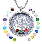 GOKING Family Tree of Life Floating Locket, Stainless Steel, Rhinestone