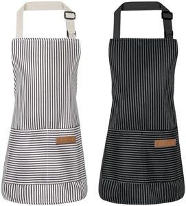 XLSXEXCL 2 Pack Stripes Kids Apron, Kids Cooking Aprons with 2 Pockets, Cute Kids Aprons for Cooking for Boys and Girls Adjustable Chef Baking Aprons Artist Apron for Cooking, Cleaning, Painting