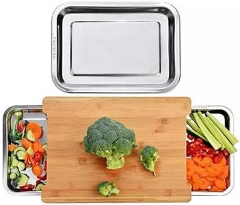 Cutting Board with Containers, Bamboo Chopping Board with 2 Organizing Stainless Steel Trays, Meal Prep Cutting Board with Containers, Large Wooden Chopping Board with Storage by Nice & Necessities