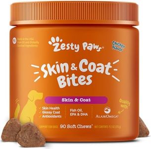 Zesty Paws Omega 3 Alaskan Fish Oil Chew Treats for Dogs - with AlaskOmega for EPA & DHA Fatty Acids - Hip & Joint Support + Skin & Coat Chicken Flavor (90 Soft Chews)