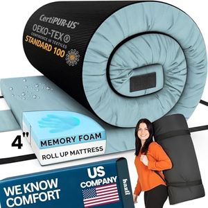 Hazli Matrix AirCell 4 Inch Memory Foam Camping Mattress Pad - Queen Roll Up Mattress for Adults - Double Portable Cot Sleeping Pad-2 Person Floor Mat or Bed Roll - Queen 80" x 60" x 4" Blue