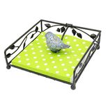 OwlGift Collection Black Coated Metal Flat Napkin Holder Dispensing Stand w/Ceramic Bird, Kitchen and Countertop Flat Napkin Storage Organizer