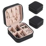 SYCARON Small Jewelry Box 2 Pack for Women Girls, Mini Jewelry Organizer Travel Jewelry Case Storage for Women and Girls Earring Rings Necklace Bracelets, Gift for Women, Black