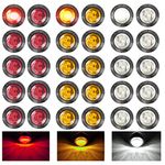 LeKaufen 30PCS 3/4" Trailer Side Marker Lights 12v/24v Front Rear Side Marker Indicator Light Universal Side Lights LED Trailer Lights Waterproof for Truck Trailer Caravan Boat (Red+White+Yellow)