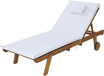 Gardeon Sun Lounge Camping Chair Wooden Wood Lounger, Chaise Beach Chairs Outdoor Furniture Garden Patio Setting Pool Backyard, with Wheels Cushion Pillow Adjustable Backrest White