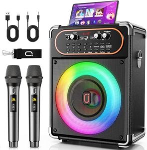 HWWR Karaoke Machine with 2 Microphones, Portable Bluetooth 5.3 Karaoke Speaker for Outdoor Events,Gatherings and Parties, PA System with Echo Adjustment for Adults, Stage-subwoofers