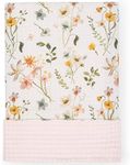 LifeTree Waffle Swaddle Blankets Neutral, Floral Baby Muslin Swaddling Wrap Nursery Receiving Blanket for Boys & Girls Unisex Newborn, Muslin Front and Waffle Backing