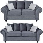Sofas and More Roma 3+2 seater Fabric Grey Designer Scatter Cushions Living Room Furniture (Grey, 3+2 Seater)