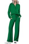 PRETTYGARDEN Women 2 Piece Tracksuit Casual Half Zip Lapel Pullover Sweatshirt Long Pants Sweatsuit Set (Green,Large)