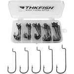 THKFISH 50pcs/Box Fishing Offset Worm Hooks EWG-Offset Fishing Hooks Round Bend Offset Worm Hooks Wide Gap Hooks With Barbed Shank #2#1 1/0 2/0 3/0