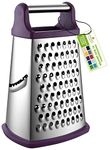 Professional Cheese Grater - Stainless Steel, XL Size, 4 Sides - Perfect Box Grater for Parmesan Cheese, Vegetables, Ginger - Dishwasher Safe - Purple