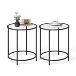 VASAGLE Round Side Tables, Set of 2, Glass End Tables with Metal Frame, Black Coffee Tables with Modern Style, for Living Room, Balcony, Bedroom, Black