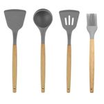 Silicon Spatula for Kitchen | Non-Stick | Cooking Spatulas with Wooden Handle | Spatula Turner Serving Cooking Spoon | Spatula Combs for Kitchen Tools Set (Set of 4 Grey)