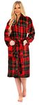 Adore Home Ladies Flannel Fleece Bathrobe Womens Soft & Warm Dressing Gown Bath Robe, Check Red, L-XL